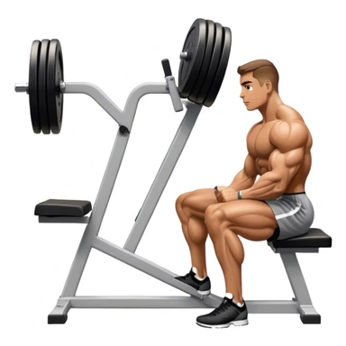 side-view bodybuilder seated weighted calf-raise machine lower leg exercise sticker