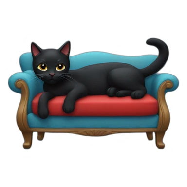 A black cat with a red bandana clawing at a blue sofa sticker