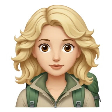 Blonde model with brown eyes, wavy hair, hiking fashion  sticker