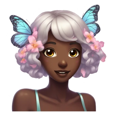 Gorgeous Shiny Pastel Anime-Style dark skin Lady Butterflies flower petals kawaii aesthetic trending style sticker
