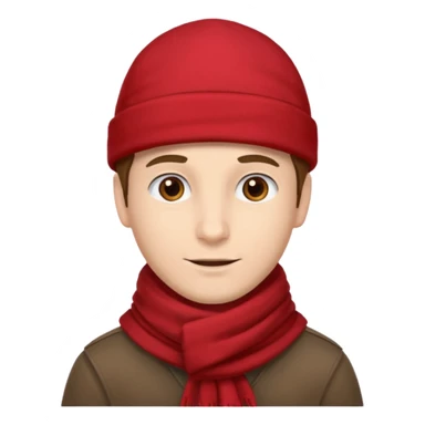 a man with red scarf, brown cap sticker