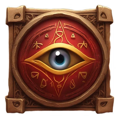 spell book that's red with eye in the middle with runes sticker