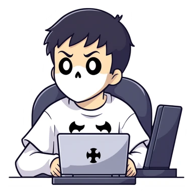 Cool gamer boy with black hair wearing a ghost face tee shirt and playing pc games  sticker