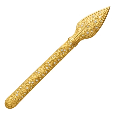 Recolor this weapon to a plated gold color with ornate engravings inlaid with diamonds. The gold should be rich and metallic, and the engravings should sparkle with diamond accents. Transparent background. sticker