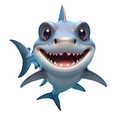 Cinematic Comical Hammerhead Shark Portrait Emoji, Head tilted dramatically with an exaggeratedly shocked expression, featuring its iconic wide-set eyes on a distinct hammer-shaped head, a sleek body with comically expressive fins, and a quirky, animated demeanor, Simplified yet hilariously expressive features, highly detailed, glowing with a slightly sassy oceanic glow, high shine, dramatic yet playful, stylized with an air of cheeky marine mischief, soft glowing outline, capturing the essence of a meme-worthy hammerhead that looks ready to side-eye its way into viral fame! sticker