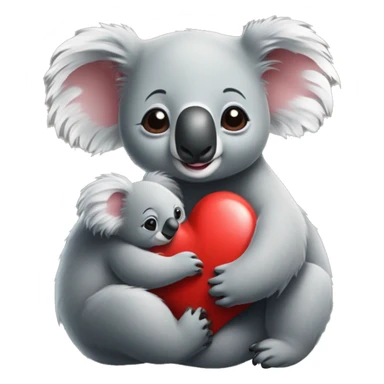  Realistic Mama koala hugging baby koala both smiling, red heart on top sticker