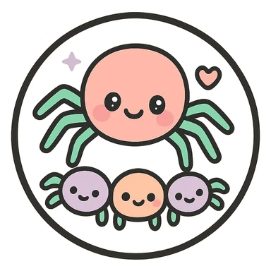 little alchemy style icon
subject: spider family
border: medium-black
shape: round, circular
background: white
style: full color fill with medium black outlining sticker