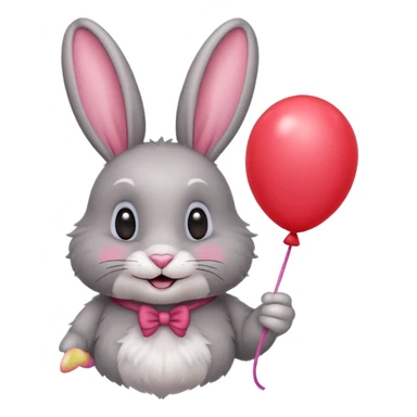 Gray rabbit holding balloon and smiling.










 sticker