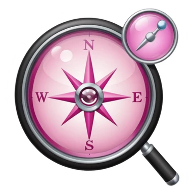 mix light pink dark pink and white girly internet compass logo with a small magnifying glass sticker