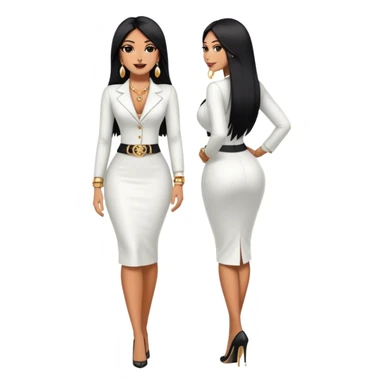 beautiful woman boss, with long straight black hair, with make up, black eye liner, smile, mexican, brown skin, wearing beautiful sexy outfit and white earings, she stand up, full body sticker