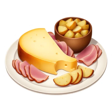 Melting raclette cheese in a plate with ham and potatoes  sticker