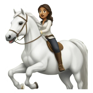 Brunette woman riding white horse sticker