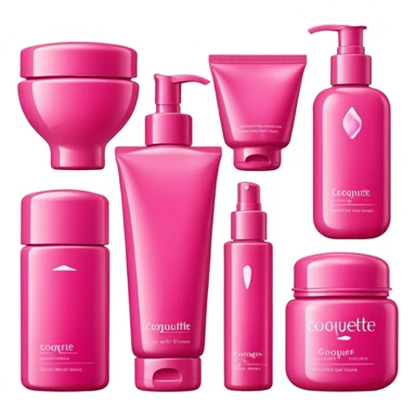 a collection of bright pink skincare and coqquette sticker