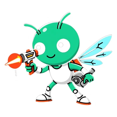 bug shooter person zapping bugs with a ray gun, playful and bold sticker