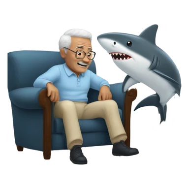 grandfather with shark at home sticker
