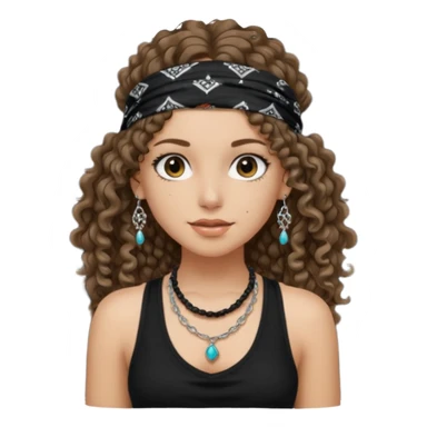 Baddie girl with black  tank top long  curly hairss and bandana and jwellery face only not body sticker