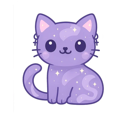 Remove the background, keep the charming purple galaxy gothic cat with earrings and transparent background, no background visible. sticker