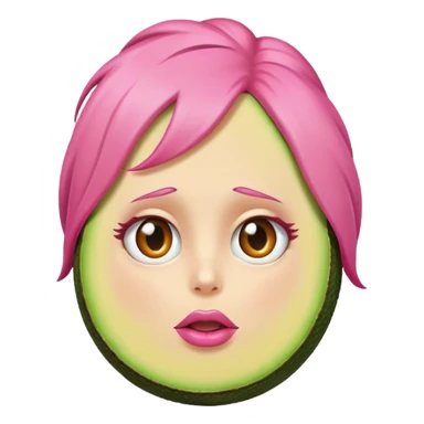 Aguacate, con ojos y cara y labios muy grandes y pelo rosa sticker