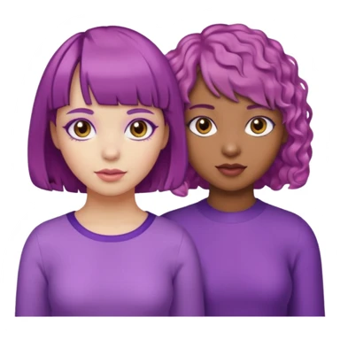 One girl with brown skin and short curly purple hair and brown eyes and another girl with white skin pink bob with bangs and hazel eyes  sticker
