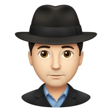 A light-skinned middle-aged man with short dark hair, and a black fedora, with an oval face and calm look. sticker