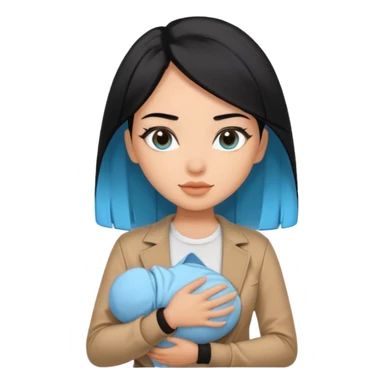 Black haired with baby blue ends, tan skin, and sexy outfit sticker