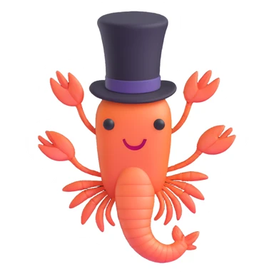 shrimp wearing a top hat, memoji style sticker
