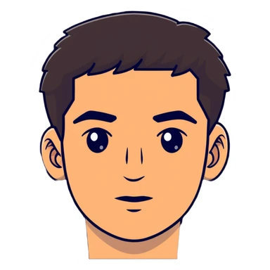 close-up of man face only with medium eyes, medium light skin tone, dark hair, no neck visible, just the face sticker