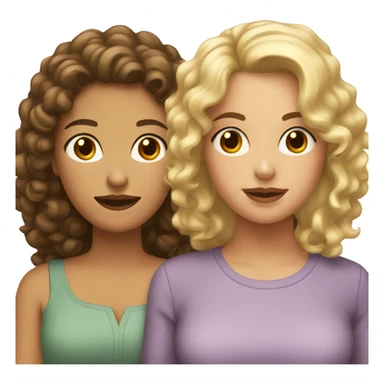 Mom with blonde hair, brown eyes and her adult daughter with curly brown hair and brown eyes sticker