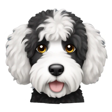 black and white sheepadoodle dog with short hair and brown eyes sticker