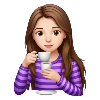 girl with long brown hair sipping coffee in purple striped pajamas sticker