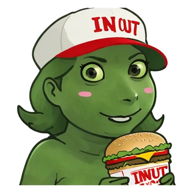 a girl eating an in n out burger sticker
