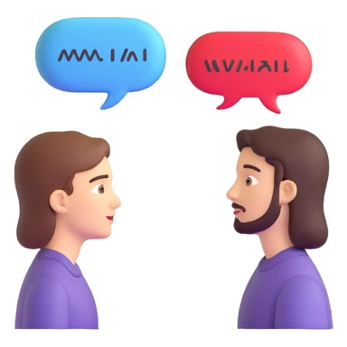 two people facing each other, speech bubbles with different scripts, e.g., Latin and Arabic sticker
