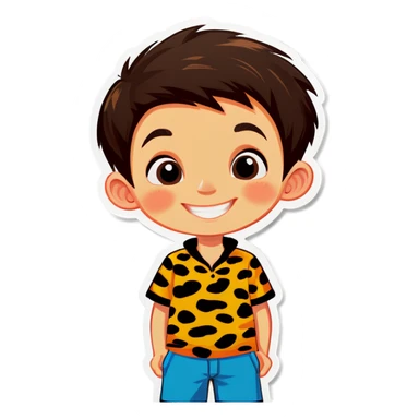 smiling boy in leopard print sticker