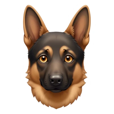 Cinematic Cute Tan/Black German Shepherd Portrait Emoji, Head tilted playfully and inquisitively, showcasing a smooth tan coat with distinctive black markings and piercing brown eyes filled with curiosity, Simplified yet irresistibly adorable features, highly detailed, glowing with a warm, friendly glow, high shine, affectionate and alert, stylized with a touch of whimsy, bright and endearing, soft glowing outline, capturing the essence of a mischievous yet loving guardian, so playful it feels like it could bound out of the screen and into your arms! sticker