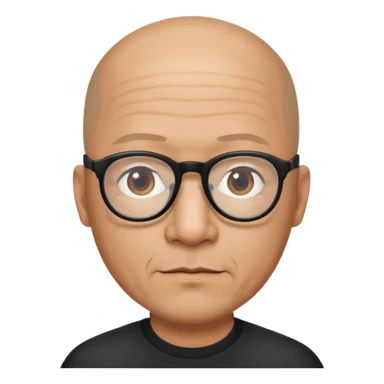 Almost bald 50 year old man of mixed descent, half Asian, half White wearing black thick-rimmed glasses. sticker