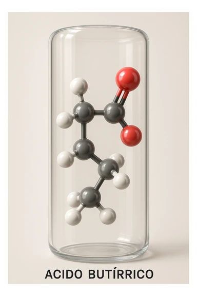 Vertical, hyper-realistic 3D cutaway illustration: Acido Butirrico sticker