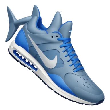 A shark standing, with blue nike sneakers sticker