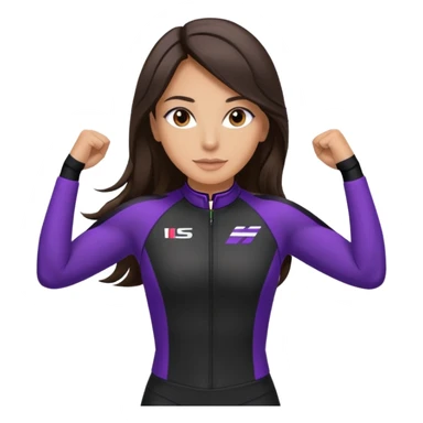 brunette long hair woman with black racing outfit with single purple strips on arms sticker