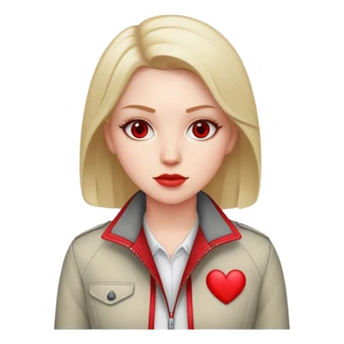 white conservative woman in jacket with red sticker