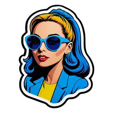 Pop art women with blue hear with sunglasses  sticker