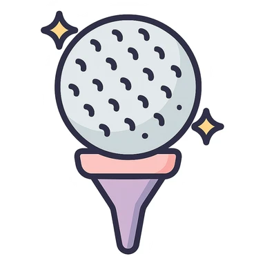 golf ball on a tee stand with subtle sparkle effect, icon-color-outlined style, detailed shading, thin clean outlines, soft rounded features, pastel palette #98B5BC #B5B3C1 #C9A3C9 #E4C0CA #F7DCD1 #F7C0AA, Japanese pop art, sticker look, highly detailed, vector clarity, soft lighting, subtle shadows, transparent background sticker