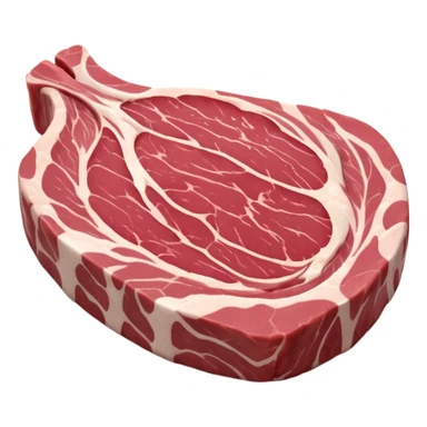 raw pork shoulder steak, thick cut, marbled pink-red meat with creamy white fat, irregular slightly curved shape, moist texture, clear muscle grain, no plate, no extra items, no faces, clean 3D, soft shadows, transparent background, emoji scale sticker