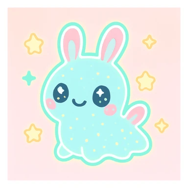 kawaii neon star glitter sea bunny, smiling, with a glowing outline, playful pose sticker