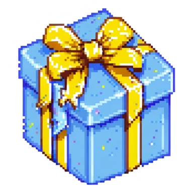 blue gift box with bright colored ribbons sticker