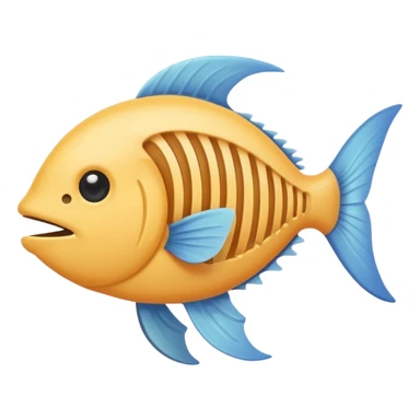 A simple emoji-style fishbone — cartoon look, clean outline, pastel colors, with a rounded fish head, hollow eye, and clear rib bones leading to a tail. Minimal, cute, and high contrast without any cat shown sticker