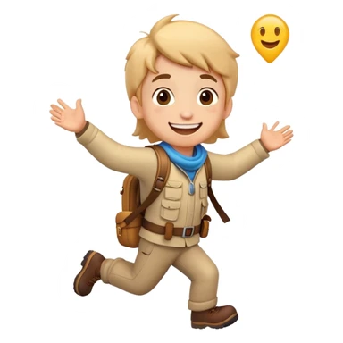 a moving emoji of an exited kid going on an adventure sticker