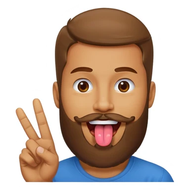 Man with beard sticking tongue out with peace sign under tongue sticker
