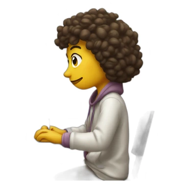 An artist sits at a computer and draws sticker