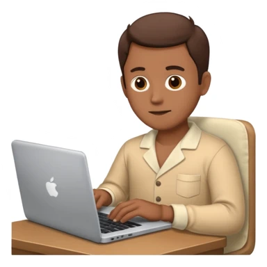 man in pajamas working on a laptop sticker