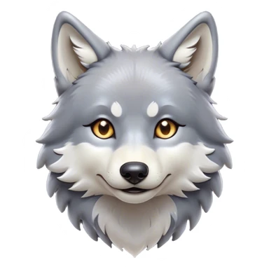 Cinematic Cute Wolf Portrait Emoji, Head tilted playfully and inquisitively, featuring a lustrous grey and white Fur with a wild, natural sheen, round, sparkling eyes filled with curious mischief, Simplified yet irresistibly adorable features, highly detailed, glowing with a warm, friendly glow, high shine, affectionate yet spirited, stylized with a touch of wilderness whimsy, bright and endearing, soft glowing outline, capturing the essence of a mischievous yet loving wolf, so playful it feels like it could bound out of the screen and into your arms! sticker